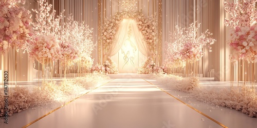Elegant Wedding Ceremony Venue Decorated With Pink Flowers