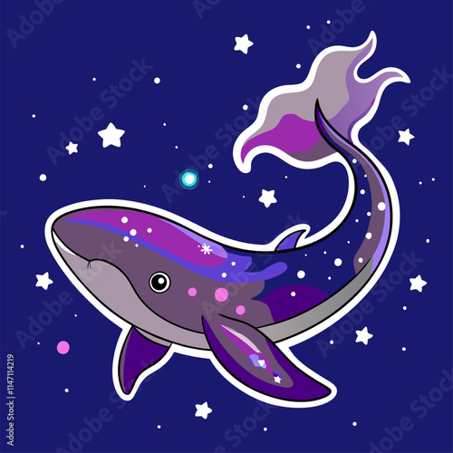 Galaxy Whale Illustration: Cute Purple & Pink Cosmic Whale Design - Kids' Apparel.