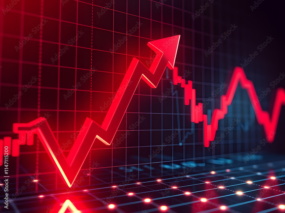 Red Arrow of Growth: A vibrant red arrow surges upwards on a dynamic financial chart, symbolizing growth, success, and overcoming challenges in the business world. Red Arrow of Growth: A vibrant red arrow surges upwards on a dynamic financial chart, symbolizing growth, success, and overcoming challenges in the business world.