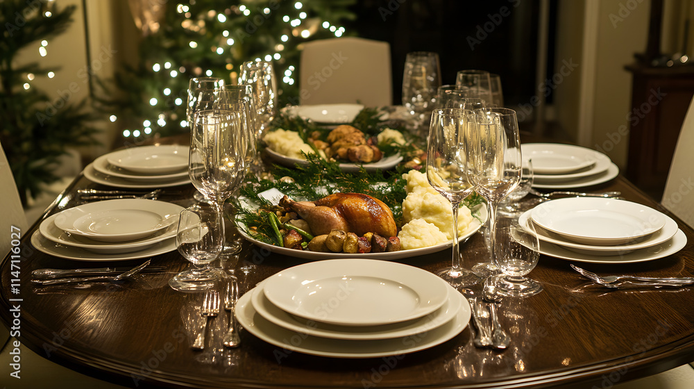 Fototapeta premium A beautifully set table for a Christmas dinner.