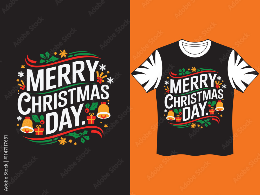A Simple T-Shirt Design Of Merry Christmas Day. A Simple T-Shirt Design Of Merry Christmas Day.