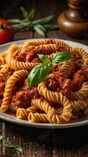 Authentic Italian Fusilloni Pasta with Rich Bolognese Sauce photo