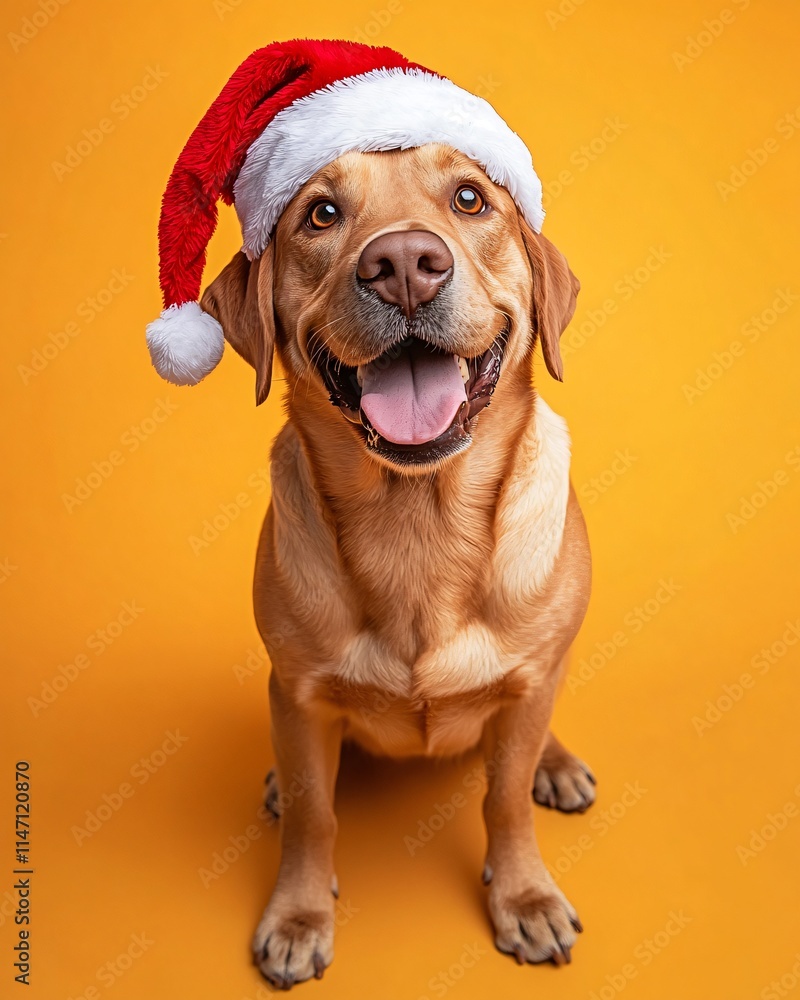 Portrait of dog wearing Santa hat on studio background Portrait of dog wearing Santa hat on studio background