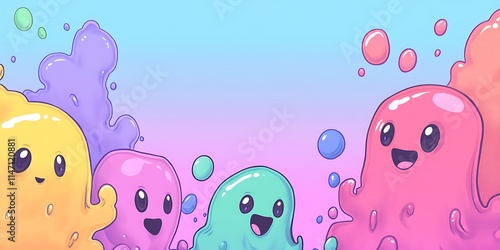 Happy Colorful Slime Creatures Playing Together photo