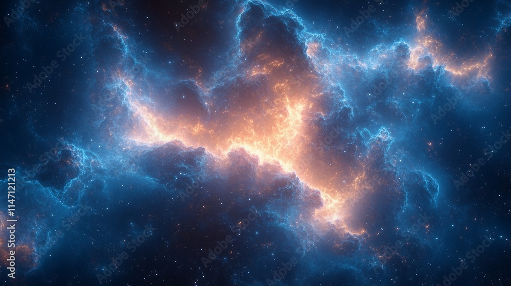 Celestial Nebula: A Cosmic Dance of Blue and Orange Hues Celestial Nebula: A Cosmic Dance of Blue and Orange Hues