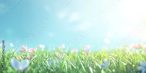 Springtime flowers blooming in a vibrant green field