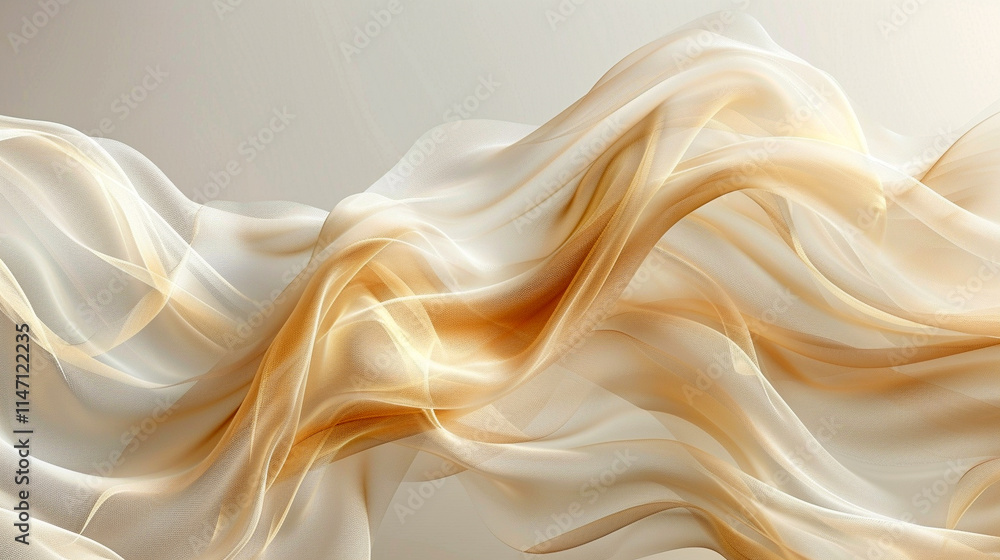 Elegant golden waves of fabric flowing gracefully in soft light Elegant golden waves of fabric flowing gracefully in soft light