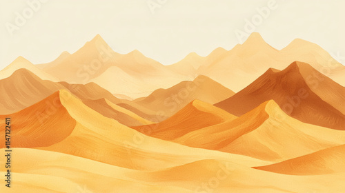 serene desert landscape with golden sand dunes and distant mountains