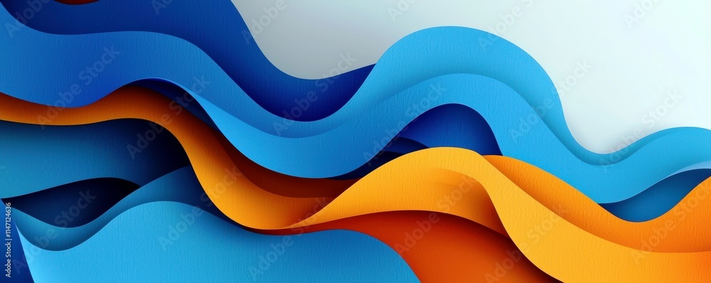 Fototapeta premium Colorful Waves of Abstract Paper Texture in Blue and Orange Shades with Smooth Curvature for Creative Visual Projects and Backgrounds