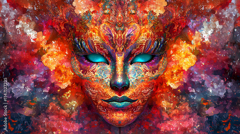 Multicolored carnival mask party inspired in ancient venetian dominos, generative ai. Venetian. Illustration Multicolored carnival mask party inspired in ancient venetian dominos, generative ai. Venetian. Illustration