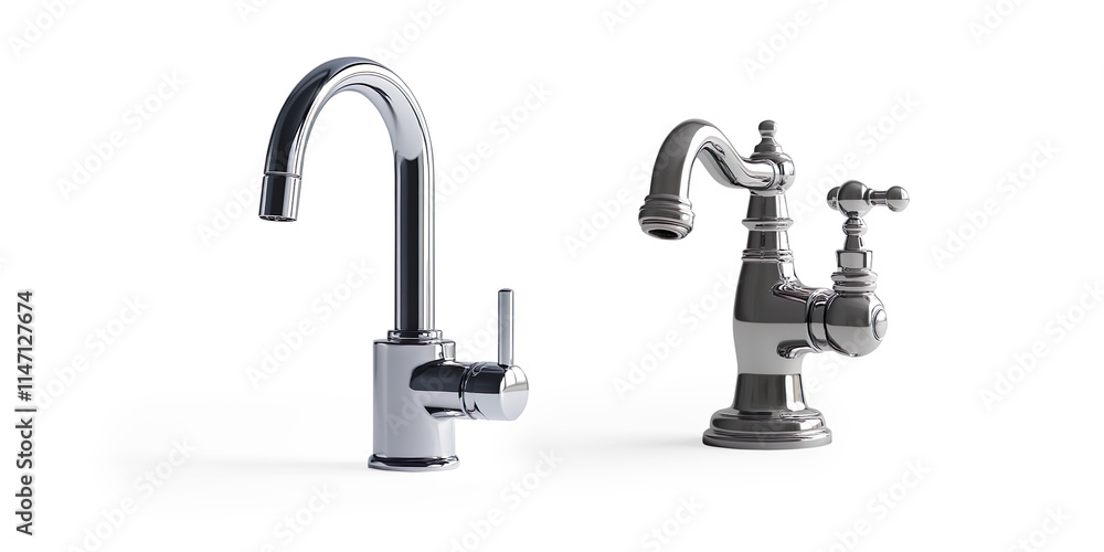 Chrome Bathroom Faucet with Single Lever on a Transparent Background Chrome Bathroom Faucet with Single Lever on a Transparent Background