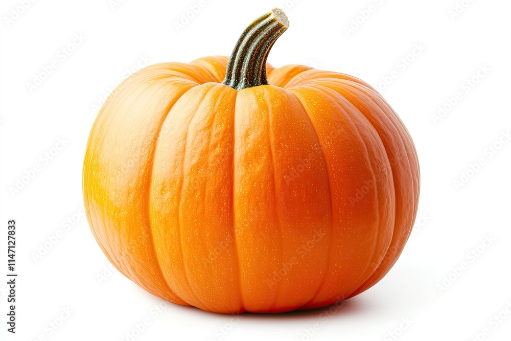 Obraz premium A vibrant orange pumpkin with smooth skin and a short green stem, isolated on white