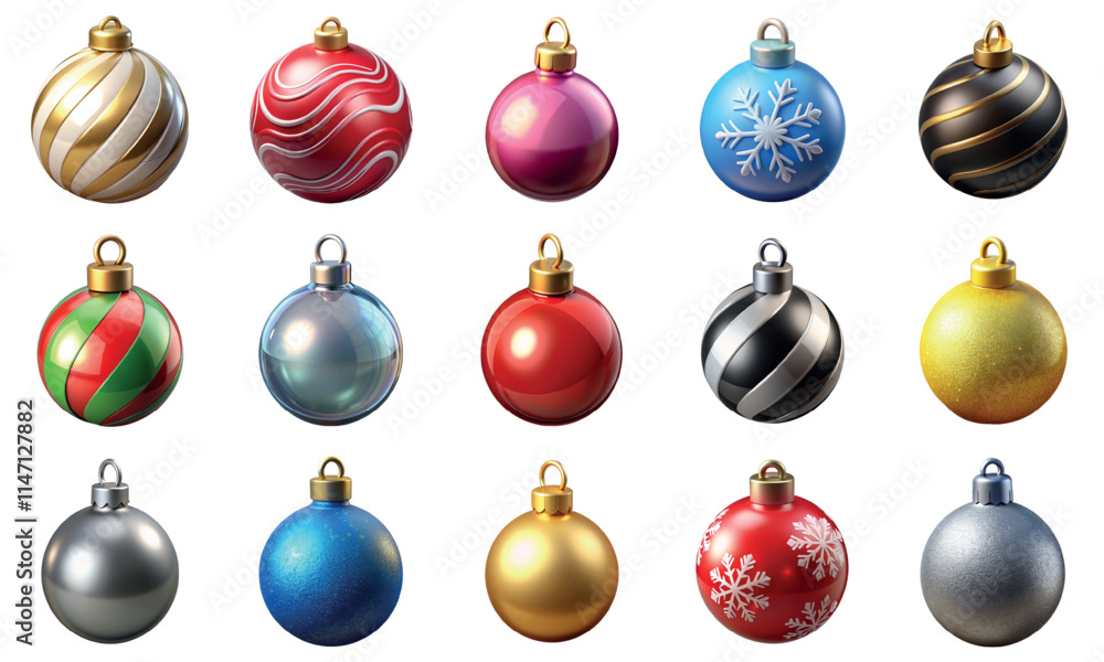 Collection of Christmas balls 3d icons isolated on the transparent background Collection of Christmas balls 3d icons isolated on the transparent background