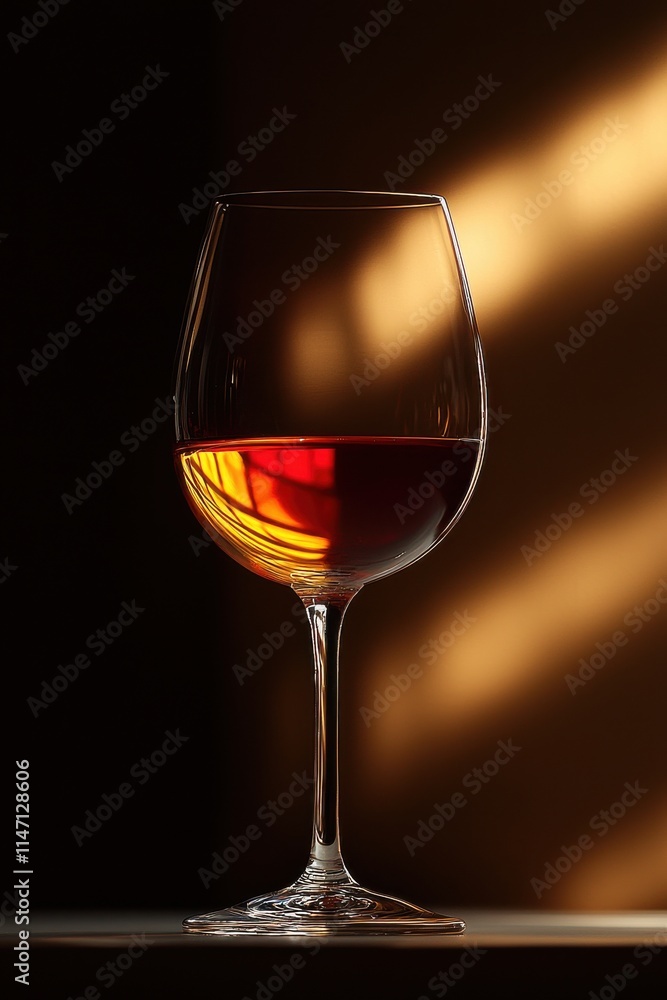 Elegant wine glass lit by warm light on a dark background Elegant wine glass lit by warm light on a dark background