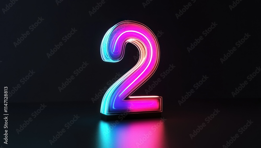 Glowing neon number two on dark background. Glowing neon number two on dark background.