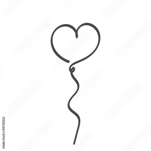 Heart balloon shape line icon. Decorative doodle illustration. Happy holiday and festive. Vector on white background