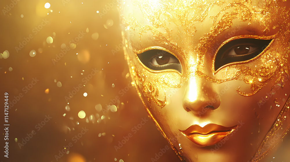 Golden venetian mask with bokeh lights, festive celebration, masquerade ball, costume, venetian , carnival , celebration. Venetian. Illustration Golden venetian mask with bokeh lights, festive celebration, masquerade ball, costume, venetian , carnival , celebration. Venetian. Illustration