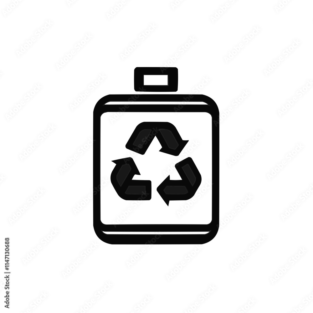 Minimalistic battery recycling icon in black and white Minimalistic battery recycling icon in black and white