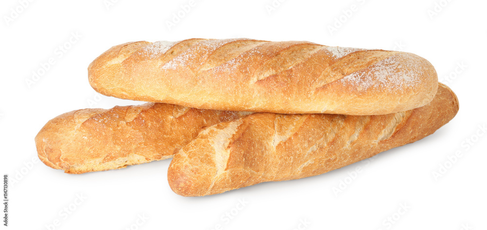 Three freshly baked baguettes isolated on white Three freshly baked baguettes isolated on white