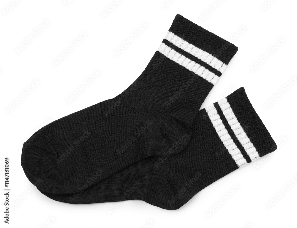 Pair of soft socks isolated on white, top view Pair of soft socks isolated on white, top view