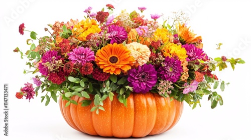 Wallpaper Mural Vibrant floral arrangement in a pumpkin bowl, featuring mixed seasonal flowers in bright colors. Torontodigital.ca