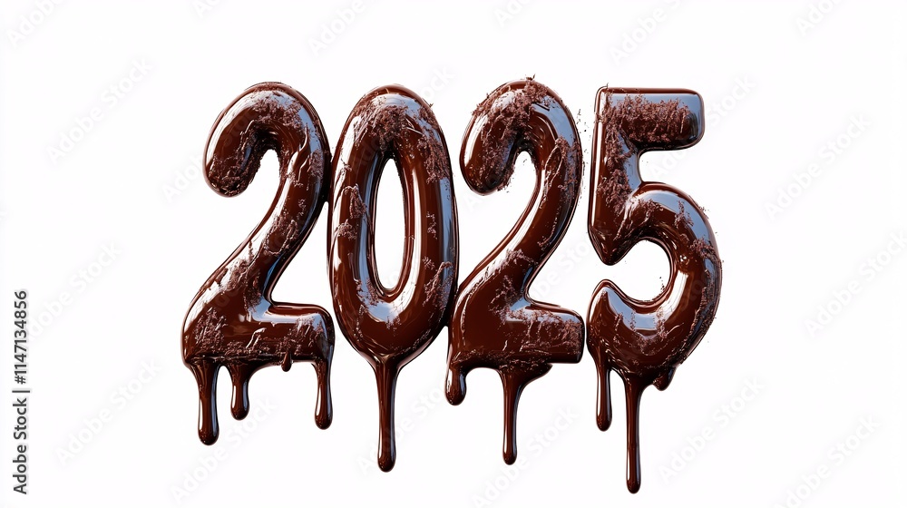 Chocolate-covered numbers representing the year 2025, featuring a glossy finish and dripping effect. Chocolate-covered numbers representing the year 2025, featuring a glossy finish and dripping effect.