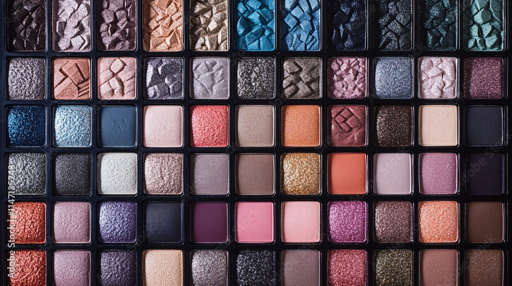 A vibrant array of eyeshadow palettes featuring diverse colors and textures ideal for creating stunning makeup looks. A vibrant array of eyeshadow palettes featuring diverse colors and textures ideal for creating stunning makeup looks.