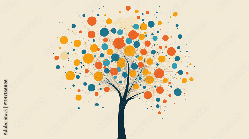 Fototapeta premium アイデアの繋がりを象徴するカラフルな木のデザイン