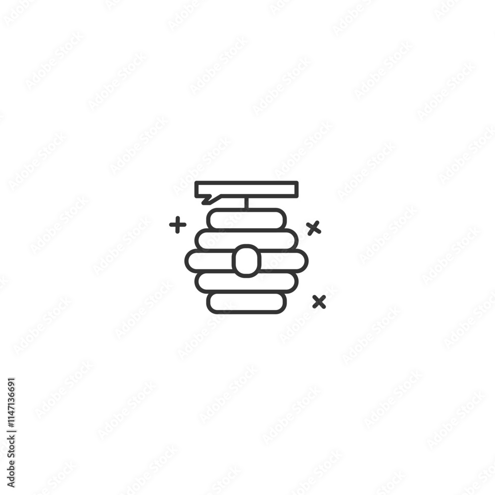 Minimalist beehive icon with honeycomb structure and bees Minimalist beehive icon with honeycomb structure and bees