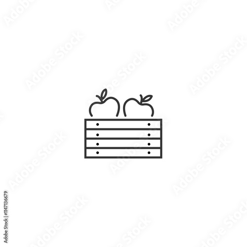 Minimalist icon of apples in a wooden crate for organic produce representation