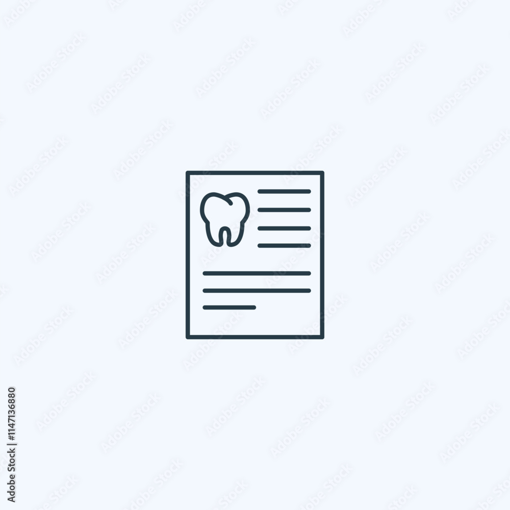 Dental document icon: simple tooth design on paper for dental records and reports Dental document icon: simple tooth design on paper for dental records and reports
