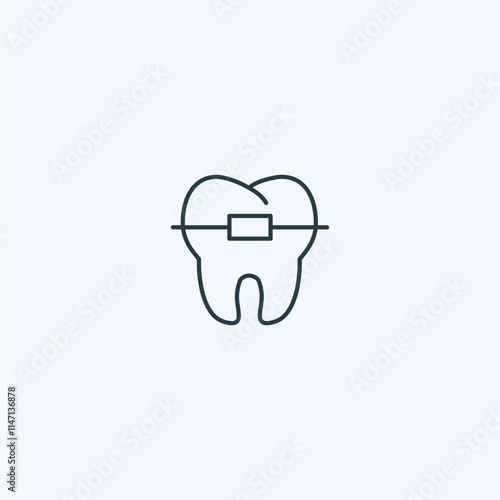 Minimalist line art tooth with orthodontic braces icon on light background