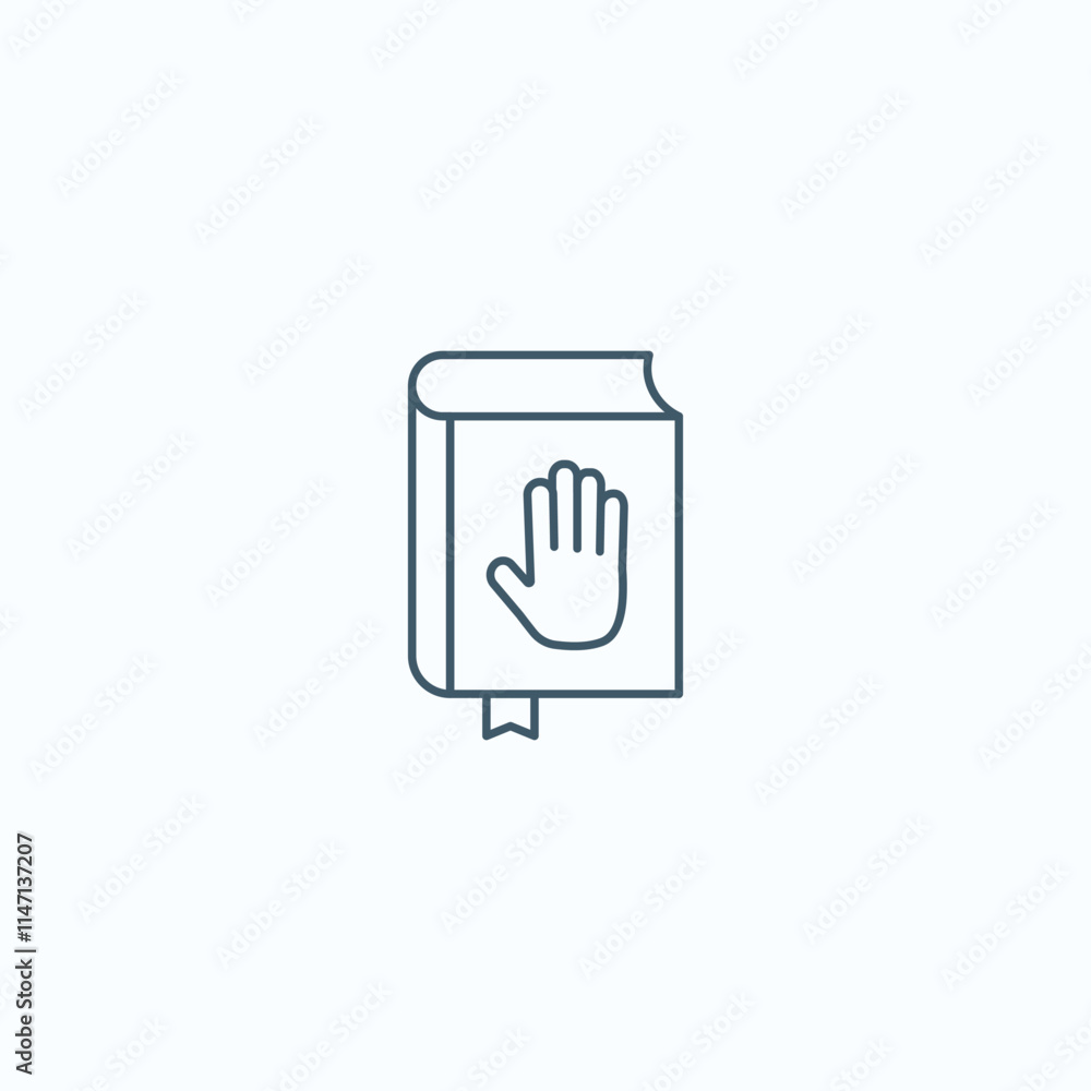 Hand gesture line icon on book - minimalist concept of law and reading Hand gesture line icon on book - minimalist concept of law and reading
