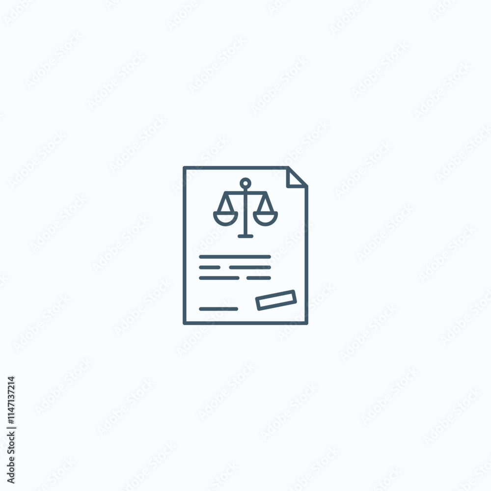 Legal document icon featuring scales of justice and signature line Legal document icon featuring scales of justice and signature line