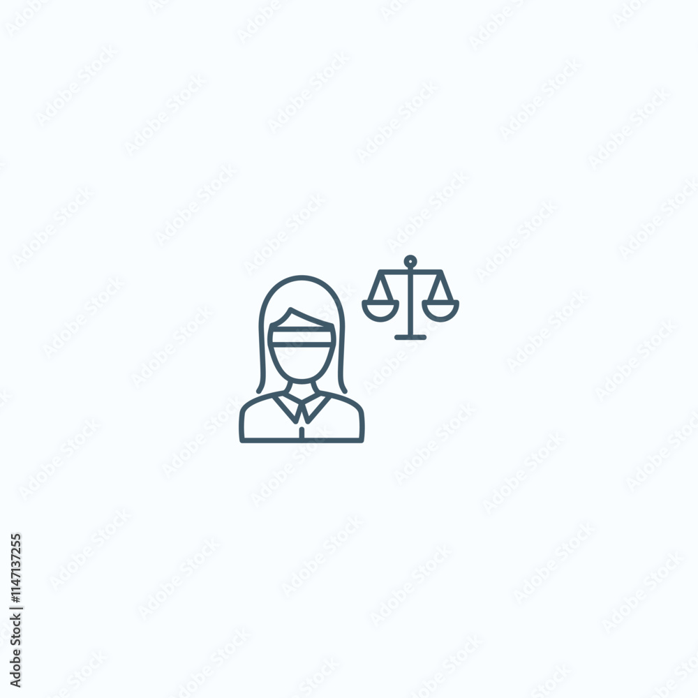 Justice and law icon - female judge with scales of balance and fairness symbol Justice and law icon - female judge with scales of balance and fairness symbol