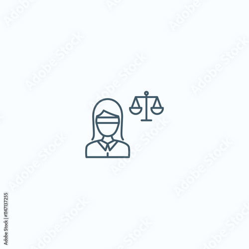 Justice and law icon - female judge with scales of balance and fairness symbol