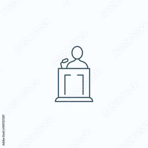 Minimalist line art icon of speaker at podium for presentations and conferences