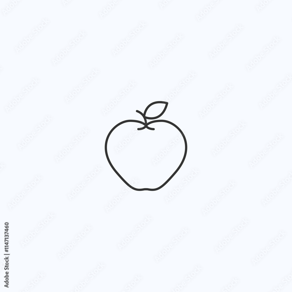 Fototapeta premium Minimalist apple icon with leaf on light background for web and graphic design