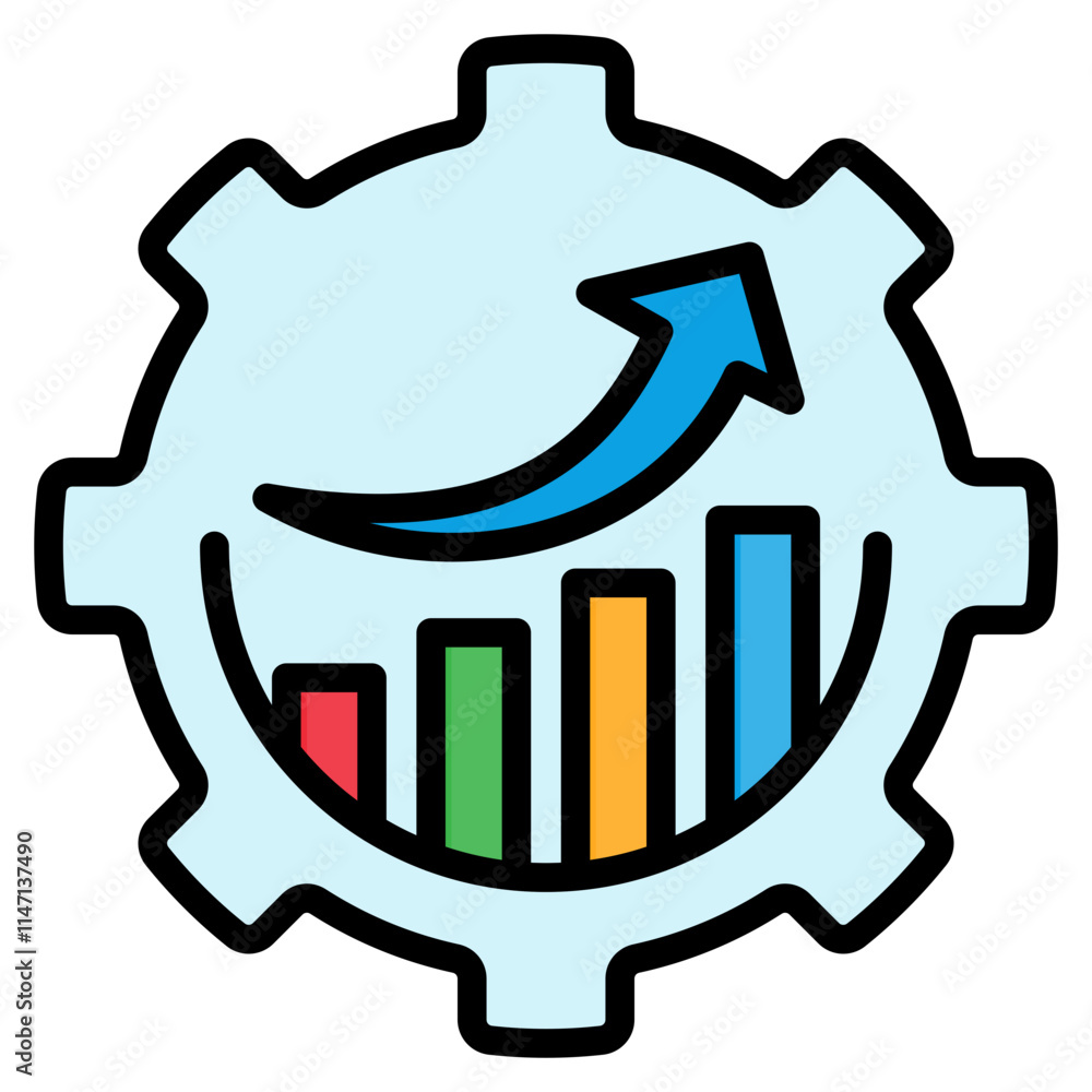 Economic and Industrial Growth Flat Line Color Icon Economic and Industrial Growth Flat Line Color Icon