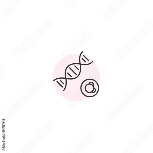 Genetic diagram icon with dna strand and cell symbol on pink background