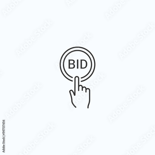 Minimalist bid icon with finger click gesture for online auctions