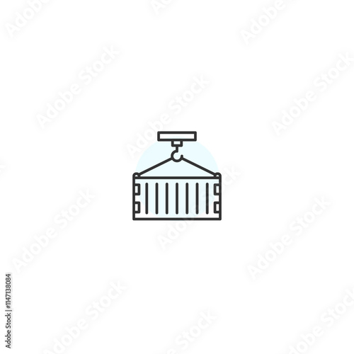 Minimalist cargo container and crane hook icon for logistics and shipping