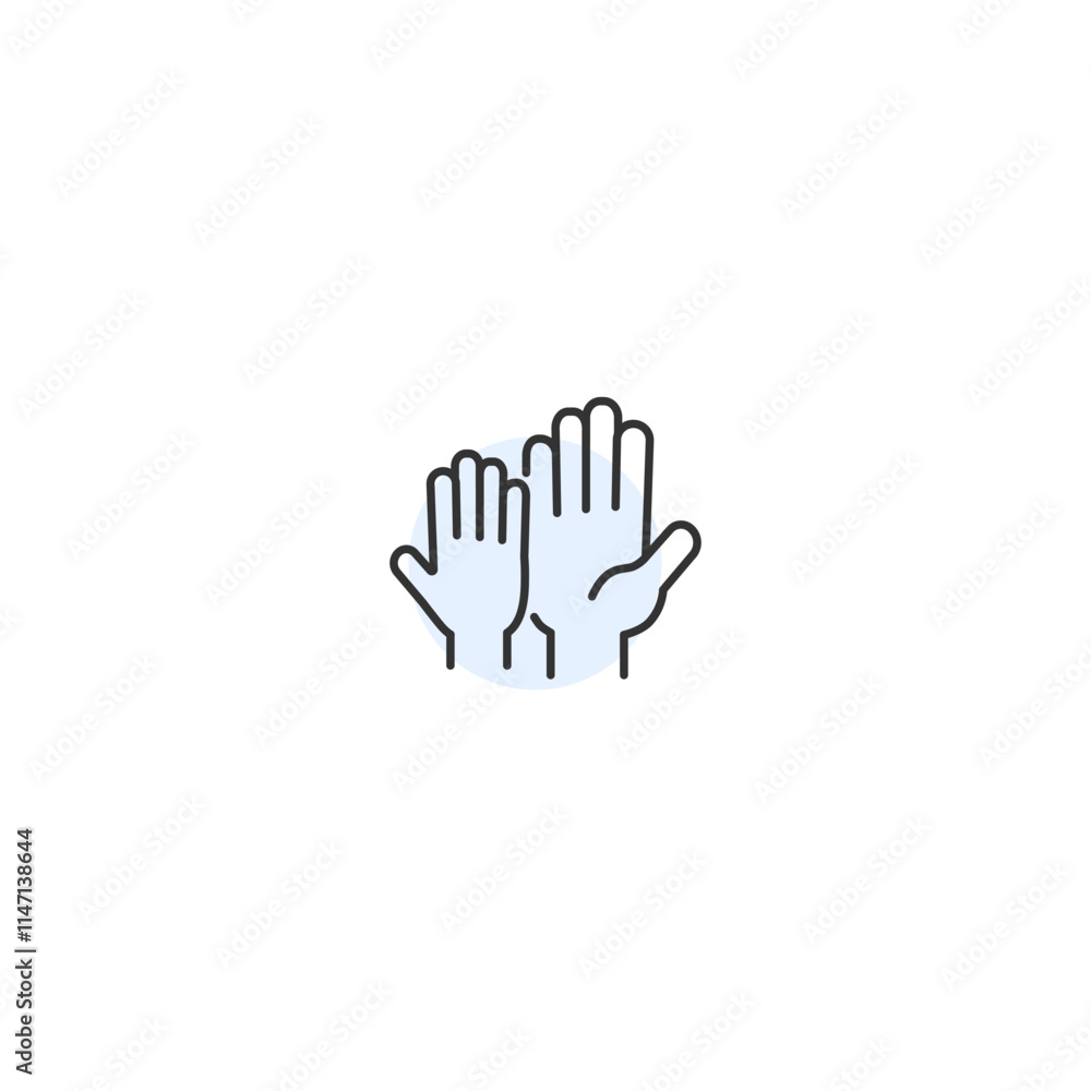 Minimalist icon of raised hands symbolizing support and community