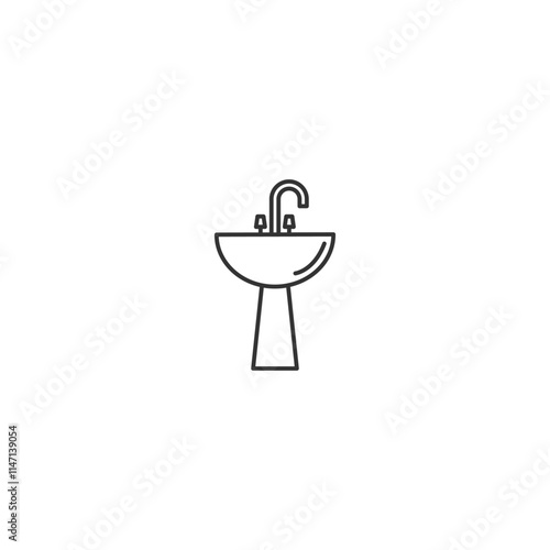 Minimalist line art of a modern sink with tap on white background