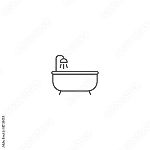 Minimalist line art icon of a bathtub with shower head