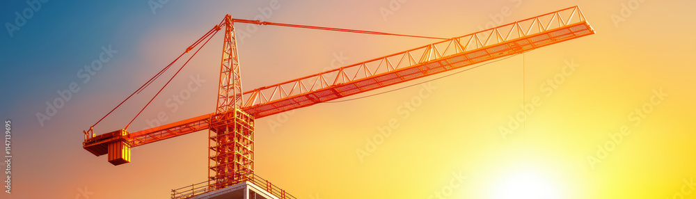construction crane stands tall against vibrant sunset, symbolizing progress and innovation in urban development construction crane stands tall against vibrant sunset, symbolizing progress and innovation in urban development