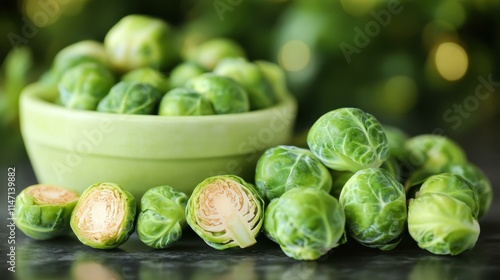 Seasonal Fruits and Vegetables Brussels Sprouts Miniature brussels sprouts a nutritious side dish for fall meals Isolated solo on plain background photo