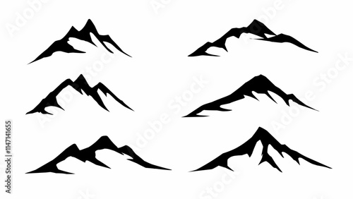 Set of mountain silhouette hand drawn vector illustration