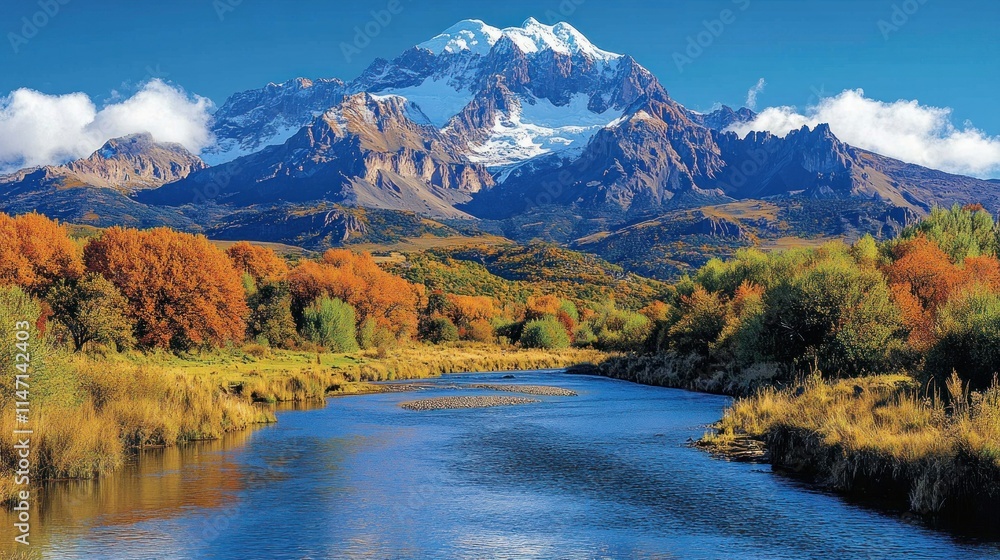 Scenic mountain landscape with a river and autumn foliage. Scenic mountain landscape with a river and autumn foliage.