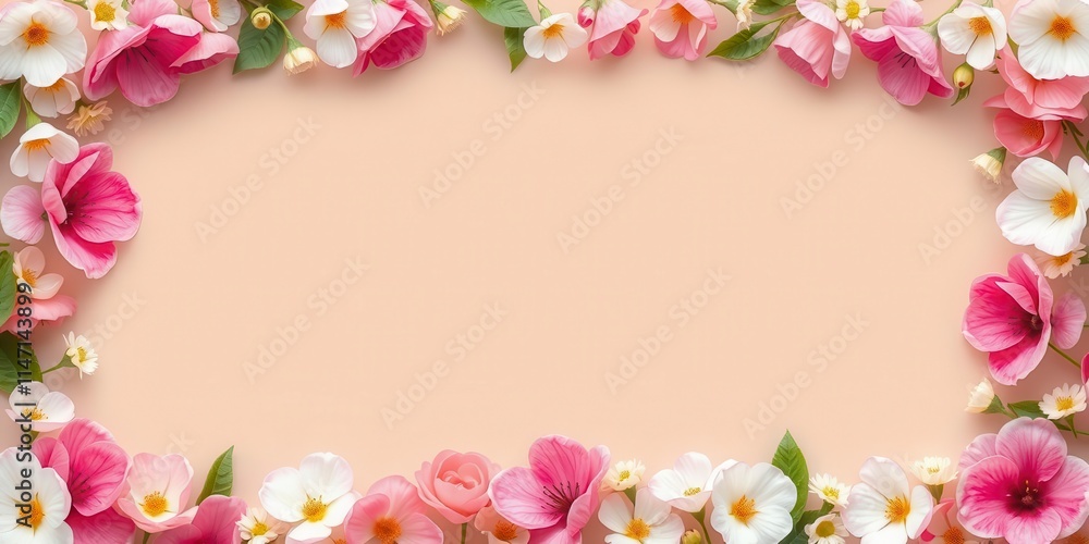 A beautiful frame made of vibrant rose flowers and lush green leaves, petal, summer, spring A beautiful frame made of vibrant rose flowers and lush green leaves, petal, summer, spring